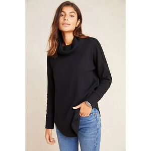 Maeve Anthropologie Size XS Ainsley Thermal Turtleneck Top Black Cotton Blend